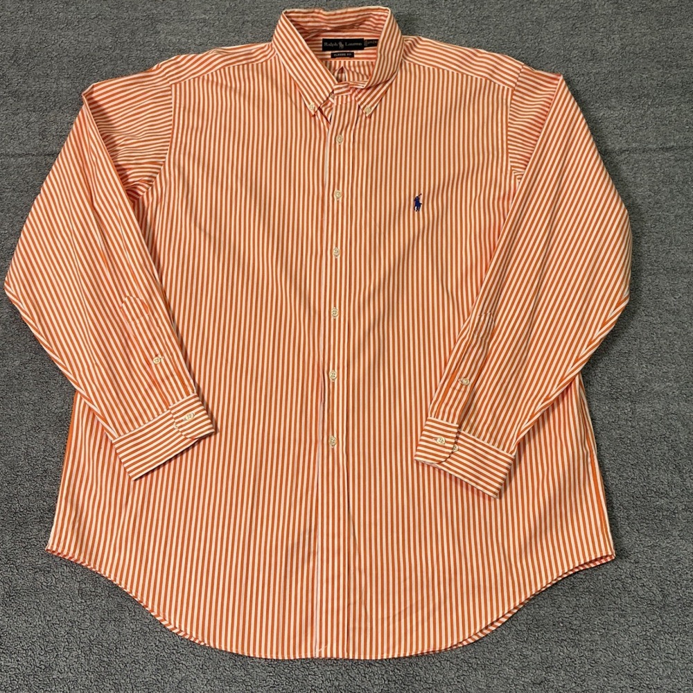 Polo Ralph Lauren Mens XL Classic Fit Orange White Striped Button Down Shirt